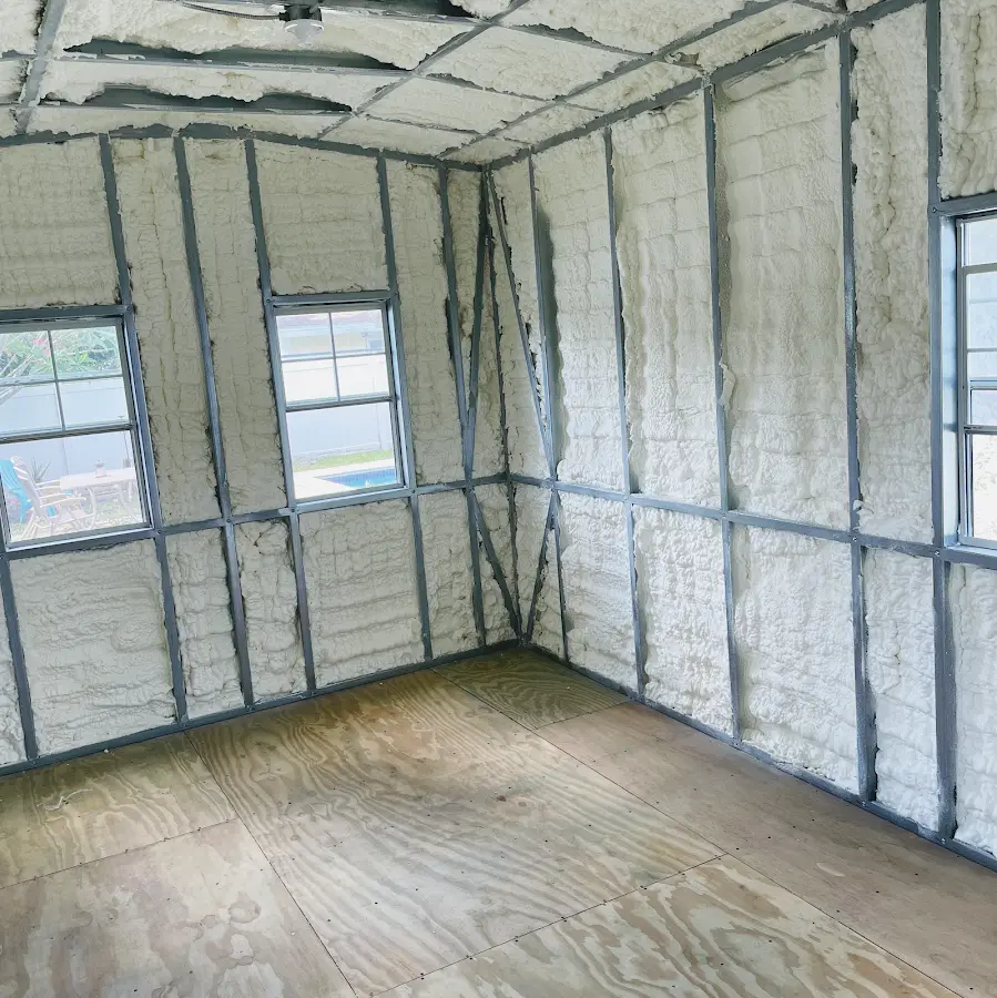 Closed-cell spray foam insulation applied to wall cavities in a residential project in White Bear Lake